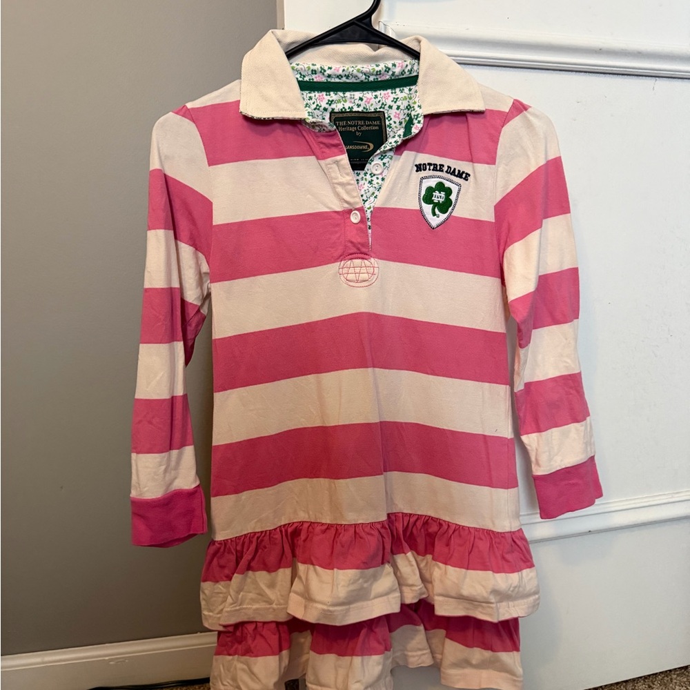 Notre Dame Kids Girls Pink and White Striped Dress